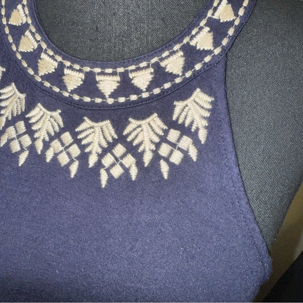 Papaya Navy Embroidered Halter Peplum Top Boho Festival Summer Tank M - Picture 2 of 7